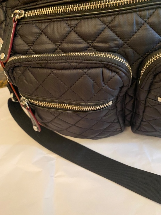 MZ WALLACE TOTE TRAVELER TOTE COSBY BLACK QUILTED SLIPS ON SUIT CASE HANDLE - Picture 5 of 16